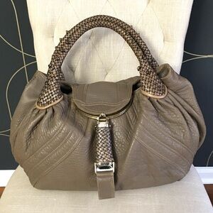 Fendi Taupe Braided Handle Hobo Bag
